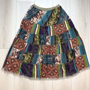 The Pyramid Collection Skirt Womens 1X Patchwork Boho Lace Maxi Tiered India